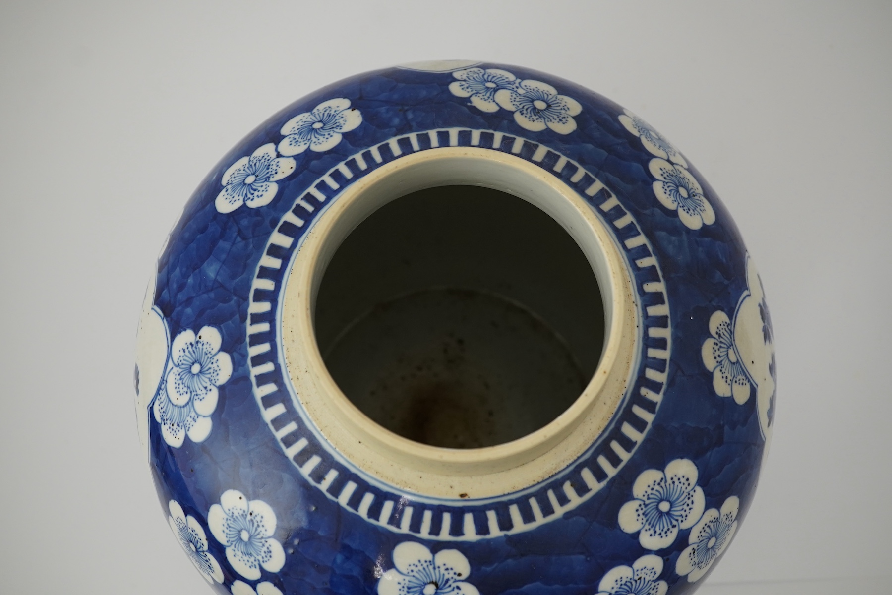A large Chinese blue and white ‘Hundred Antiques’ jar and cover, late 19th century